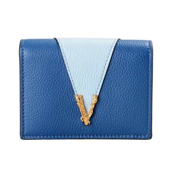 Versace Women's Textured Leather V Logo Card Case Wallet